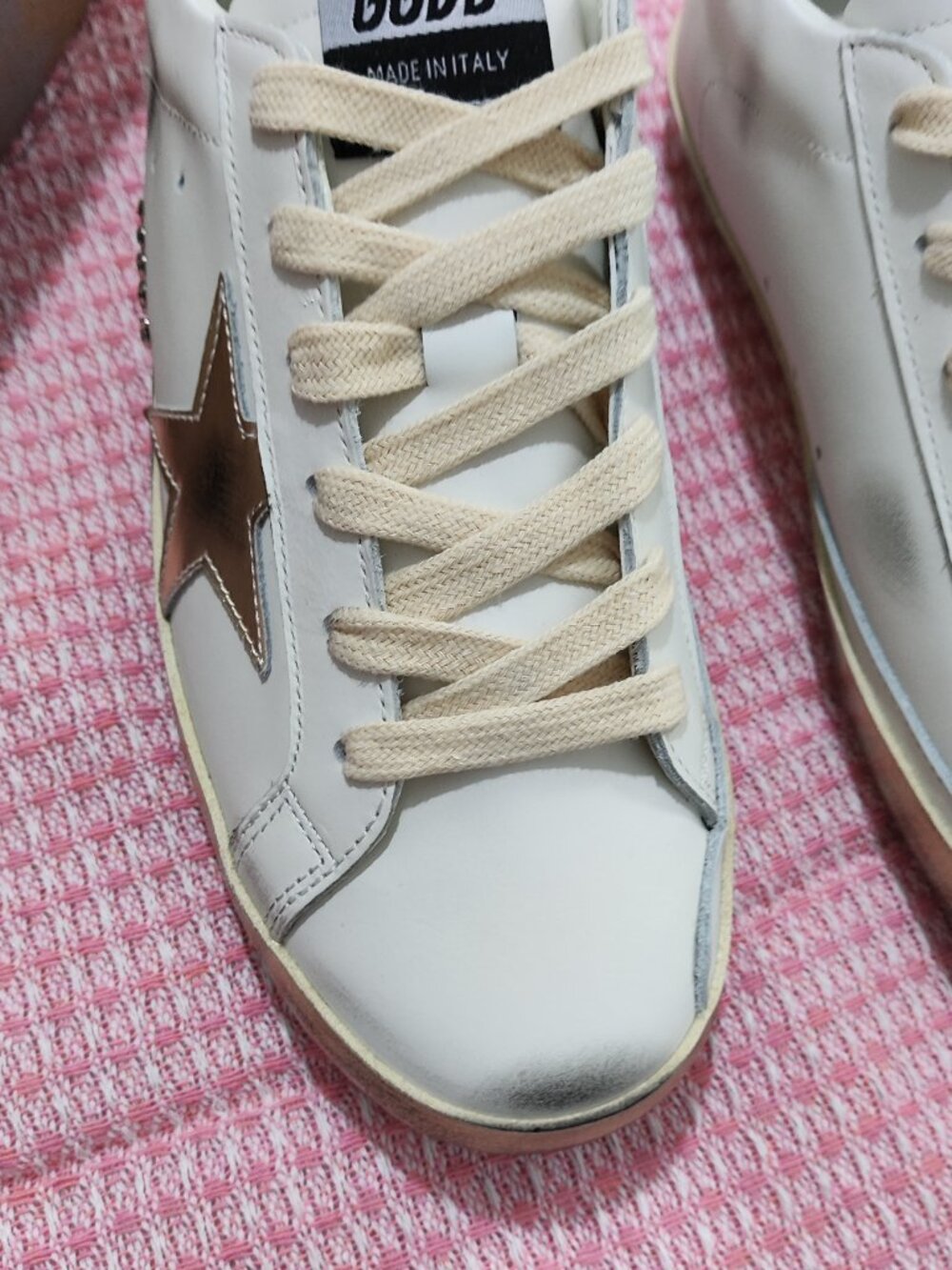 Golden Goose Distressed Metallic Gold Trim Super-Star Sneakers - Picture 3 of 8